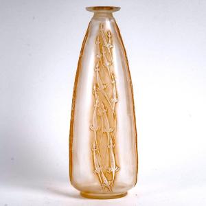 1912 René Lalique - Vase Quatre Groupes De Lézards Verre Blanc Patiné Sépia
