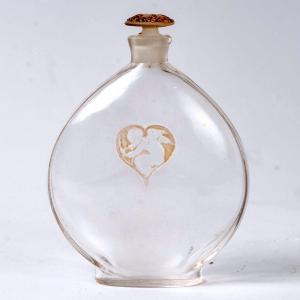 1920 René Lalique - Perfume Bottle l' Amour Dans Le Coeur Glass With Sepia Patina For Arys