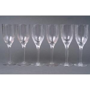 1950 Marc Lalique - 6 Champagne Glasses Ange De Reims Crystal 