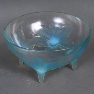 1924 René Lalique - Coupe Lys Verre Opalescent Patiné Bleu