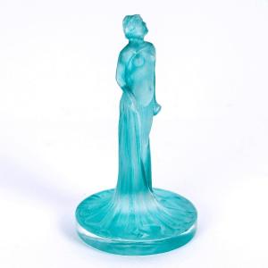 1912 René Lalique - Cachet Statuette Drapée Verre Blanc Patiné Turquoise