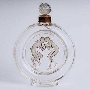 1928 René Lalique - Perfume Bottle Le Baiser Du Faune Glass With Grey Patina For Molinard