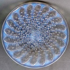1932 René Lalique - Art Déco Coupe Plat Roscoff Poissons Verre Opalescent