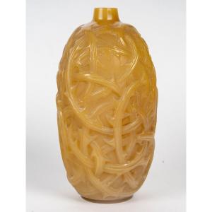 1920 René Lalique - Vase Ronces Verre Butterscotch Jaune Opalescent
