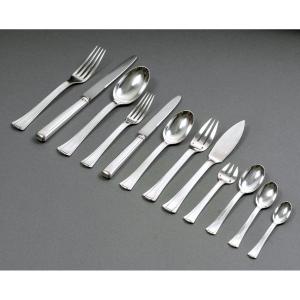 Jean E. Puiforcat - Art Deco Cutlery Flatware Set Dinard Papyrus Sterling Silver - 173 Pieces