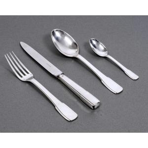 Jean E. Puiforcat - Art Deco Cutlery Flatware Set Menton Sterling Silver - 48 Pieces