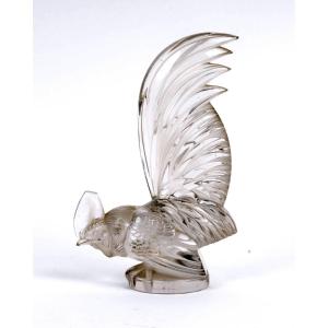 1928 René Lalique - Mascotte Automobile Coq Nain Verre Blanc 