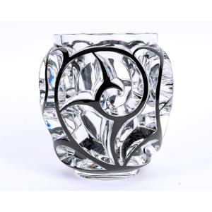 Lalique France - Vase Tourbillons Crystal With Black Enamel