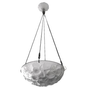 1929 René Lalique - Suspension Plafonnier Lustre Lausanne Verre Blanc