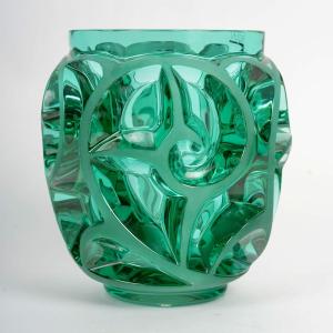 Lalique France - Art Deco Vase Tourbillons Green Crystal Glass - New