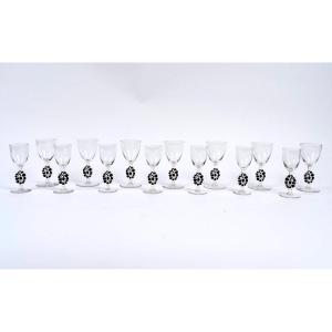 1924 René Lalique - 14 Thionville Glasses Glass With Black Enamel