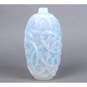 1921 René Lalique - Vase Ronces Cased Opalescent Glass With Blue Patina