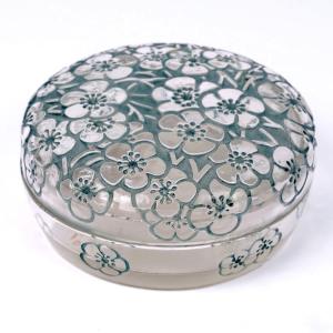1920 René Lalique - Boîte Emiliane Verre Blanc Patiné Bleu