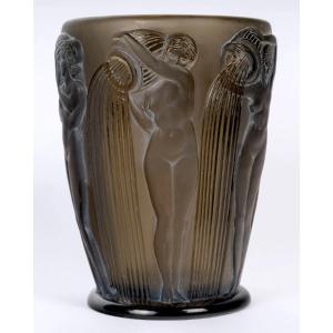 1926 René Lalique - Vase Danaides Smoked Topaz Glass With White Patina