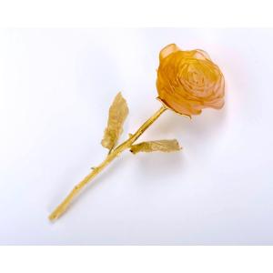 Daum France - Rose Eternelle Orange Pâte de Verre et Bronze Doré