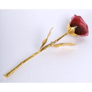 Daum France - Rose Eternelle Rouge Pâte de Verre et Bronze Doré