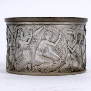 1929 René Lalique - Boîte Figurines et Voiles Verre Blanc Patiné Gris