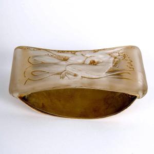 1920 René Lalique - Ink Blotter Deux Sirenes Entrelacées Mermaids Glass With Sepia Patina