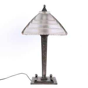 1928 René Lalique - Lamp Grand Depot Glass And Wrought Iron Base