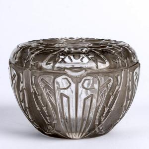 1911 René Lalique - Boîte Quatre Scarabées Verre Blanc Patiné Gris
