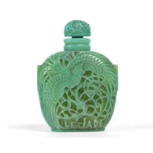 1926 René Lalique - Flacon Le Jade Verre Vert Jade Patiné Gris pour Roger et Gallet