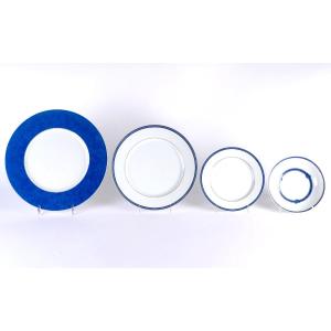 Christofle - Service de Table Rubanea Bleu Porcelaine Limoges - 64 Pièces