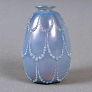 1925 René Lalique - Vase Perles Verre Agate Gris Opalescent