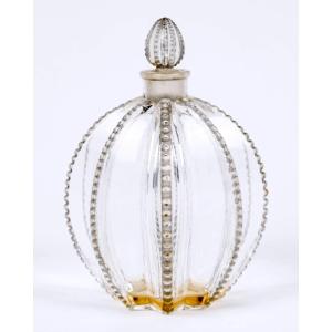 1927 René Lalique - Flacon Art Déco Grégoire Verre Blanc Patiné Gris
