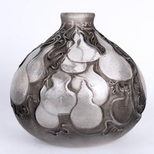 1914 René Lalique - Vase Courges Verre Blanc Patiné Gris