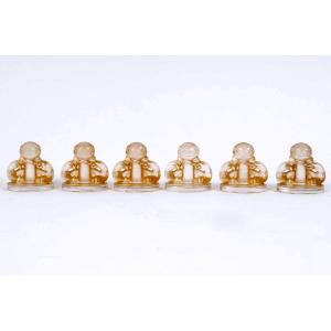 1924 René Lalique - 6 Menu Holders Two Figurines Glass With Sepia Patina