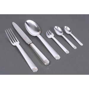 Puiforcat - Art Deco Cutlery Flatware Set Royan Normandie Sterling Silver - 51 Pieces