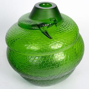 Lalique France - Vase Serpent Cristal Vert Amazon - Neuf en Coffret