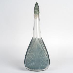 1920 René Lalique - Carafe Coquilles Verre Blanc Patiné Bleu