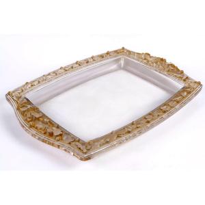 1943 René Lalique - Centre de Table Jardiniere Chêne Verre Blanc Patiné Sépia