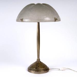 1924 René Lalique - Art Deco Lamp Coquilles Shell Glass And Bronze