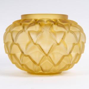 Lalique France - Vase Languedoc Amber Yellow Crystal