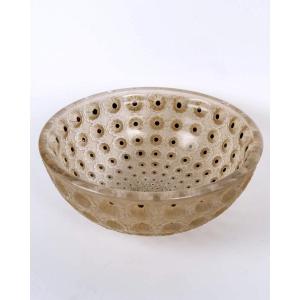 1929 René Lalique - Bowl Nemours Glass With Sepia Patina And Brown Enamel 