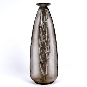 1912 René Lalique - Vase Quatre Groupes de Lézards Verre Blanc Patiné Gris