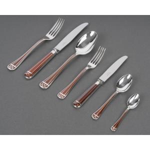 Christofle - Cutlery Set Talisman Silver Metal Sienna Chinese Lacquer 39 Pces