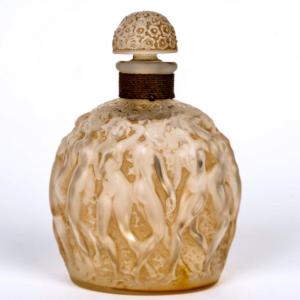 1937 René Lalique - Flacon Calendal Verre Blanc Patiné Sépia pour Molinard
