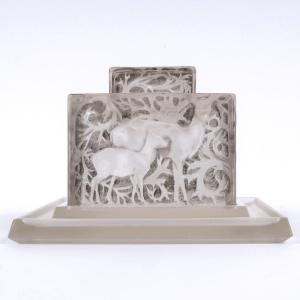 1912 René Lalique - Encrier Biches Verre Blanc Patiné Gris