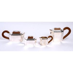 1937 Jean E. Puiforcat - Tea And Coffee Service In Sterling Silver And Walnut
