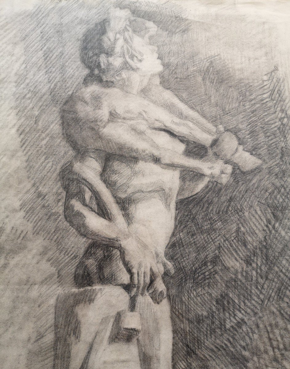 Académie Dessin Nu Hermès Criophore  Ou Kriophoros Sur Papier Vergé-photo-2
