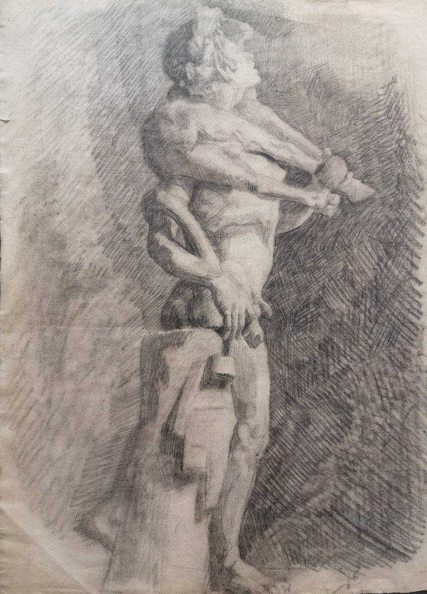Académie Dessin Nu Hermès Criophore  Ou Kriophoros Sur Papier Vergé-photo-1