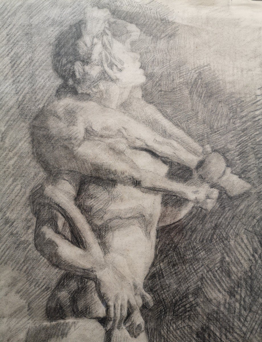 Académie Dessin Nu Hermès Criophore  Ou Kriophoros Sur Papier Vergé-photo-4