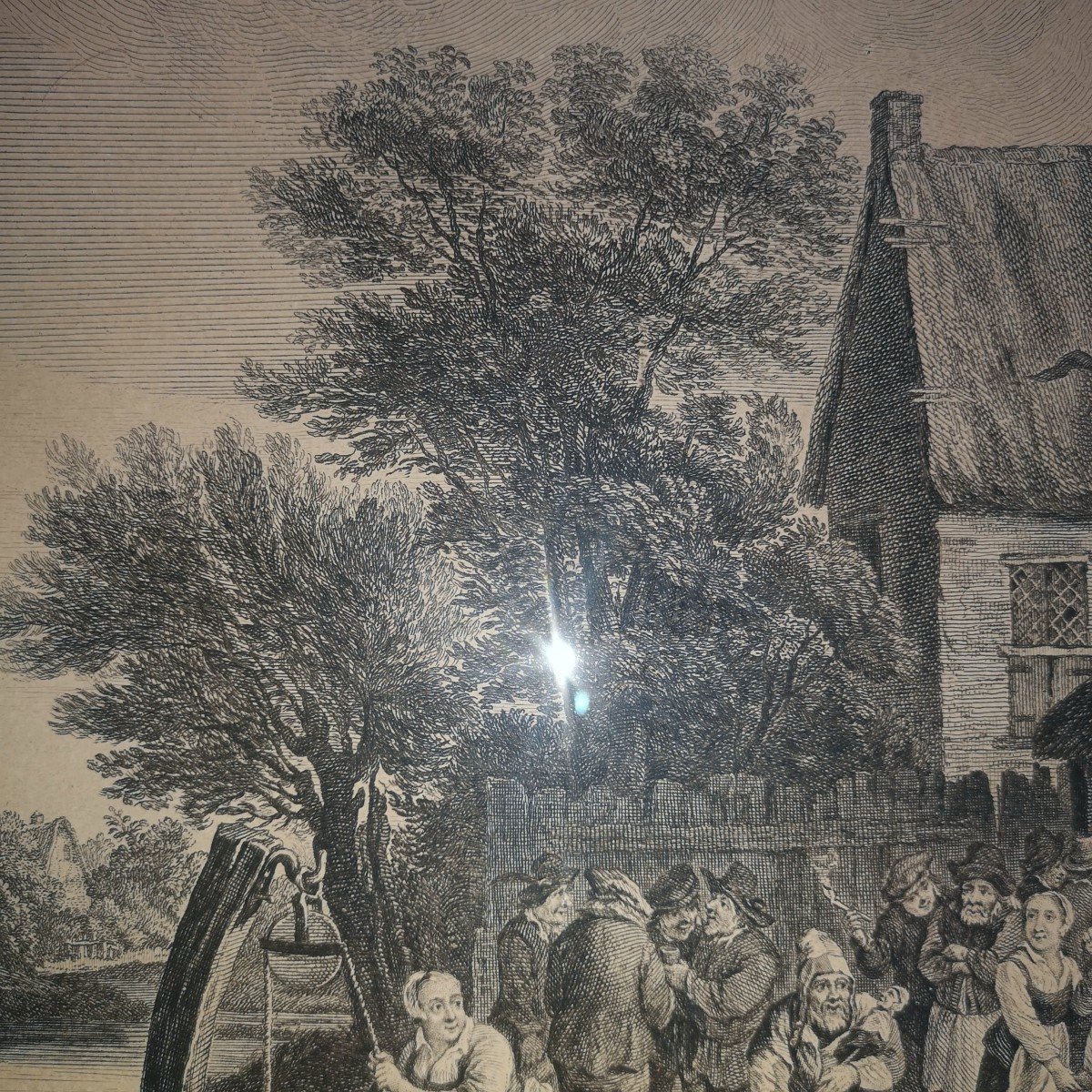 18th Engraving "dutch Peasant Entertainment" After David Teniers-photo-4