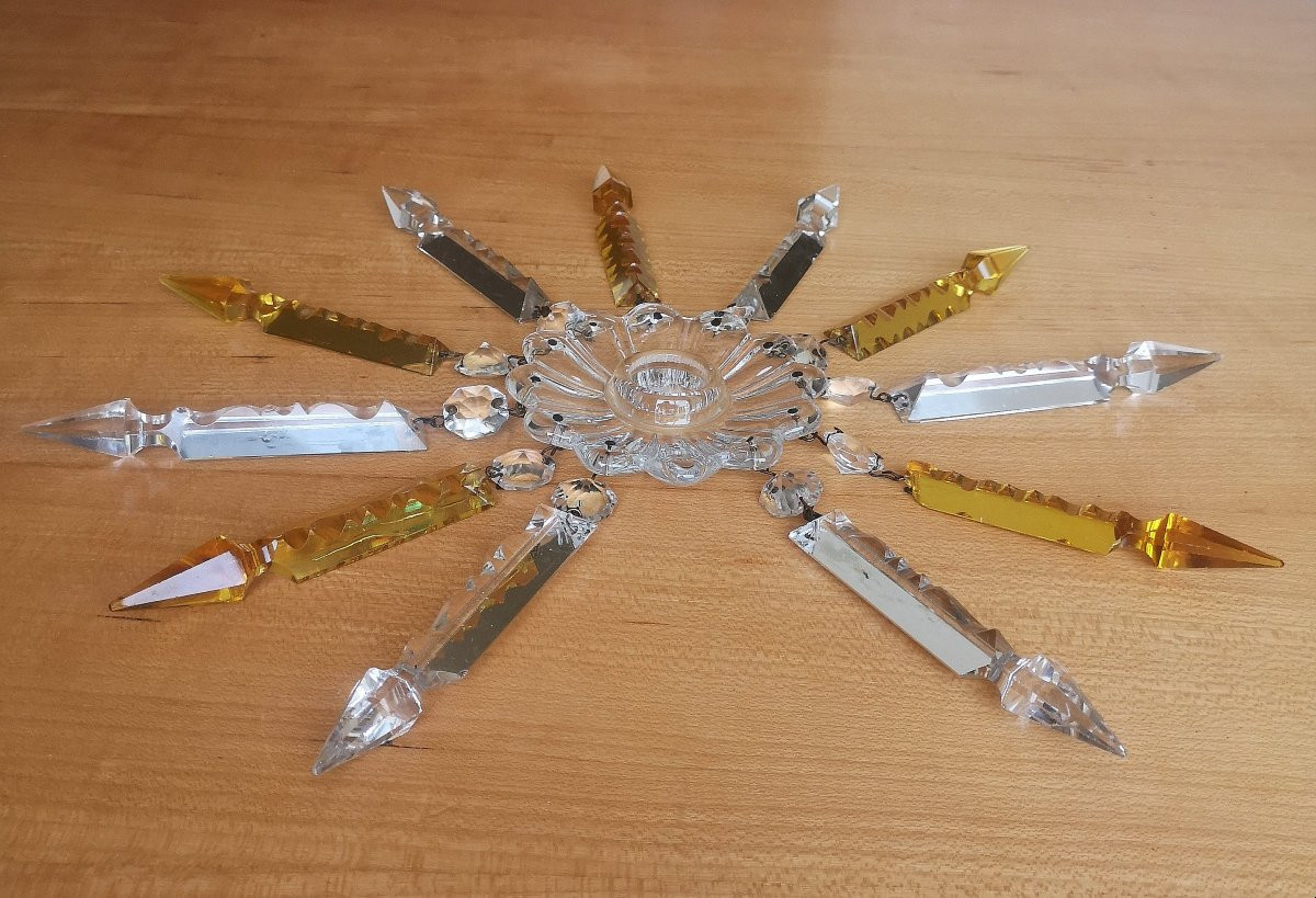 2 Coupelles Avec 11 Pampilles Sabre Cristal Baccarat Bicolore Fin XIX° Ht 15 Cm-photo-4