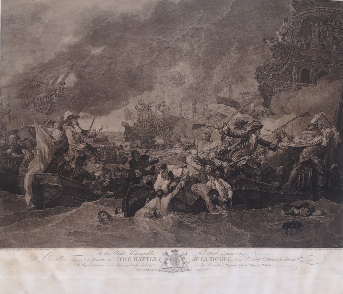 Late 18th Century Engraving The Battle At La Hogue After Benjamin West Engraved Woollett 1788-photo-4