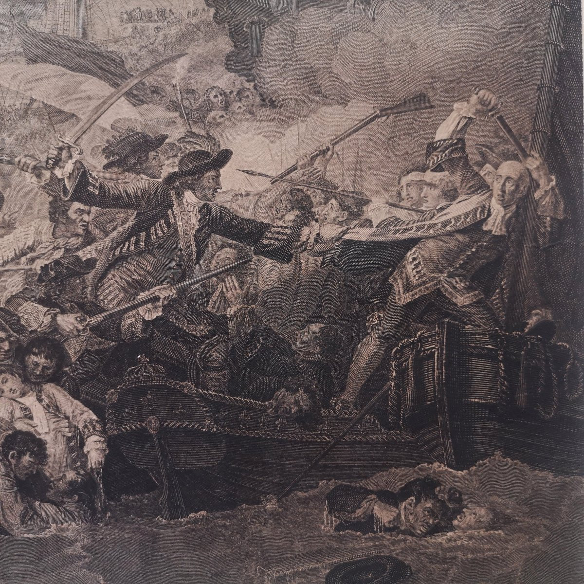 Late 18th Century Engraving The Battle At La Hogue After Benjamin West Engraved Woollett 1788-photo-4