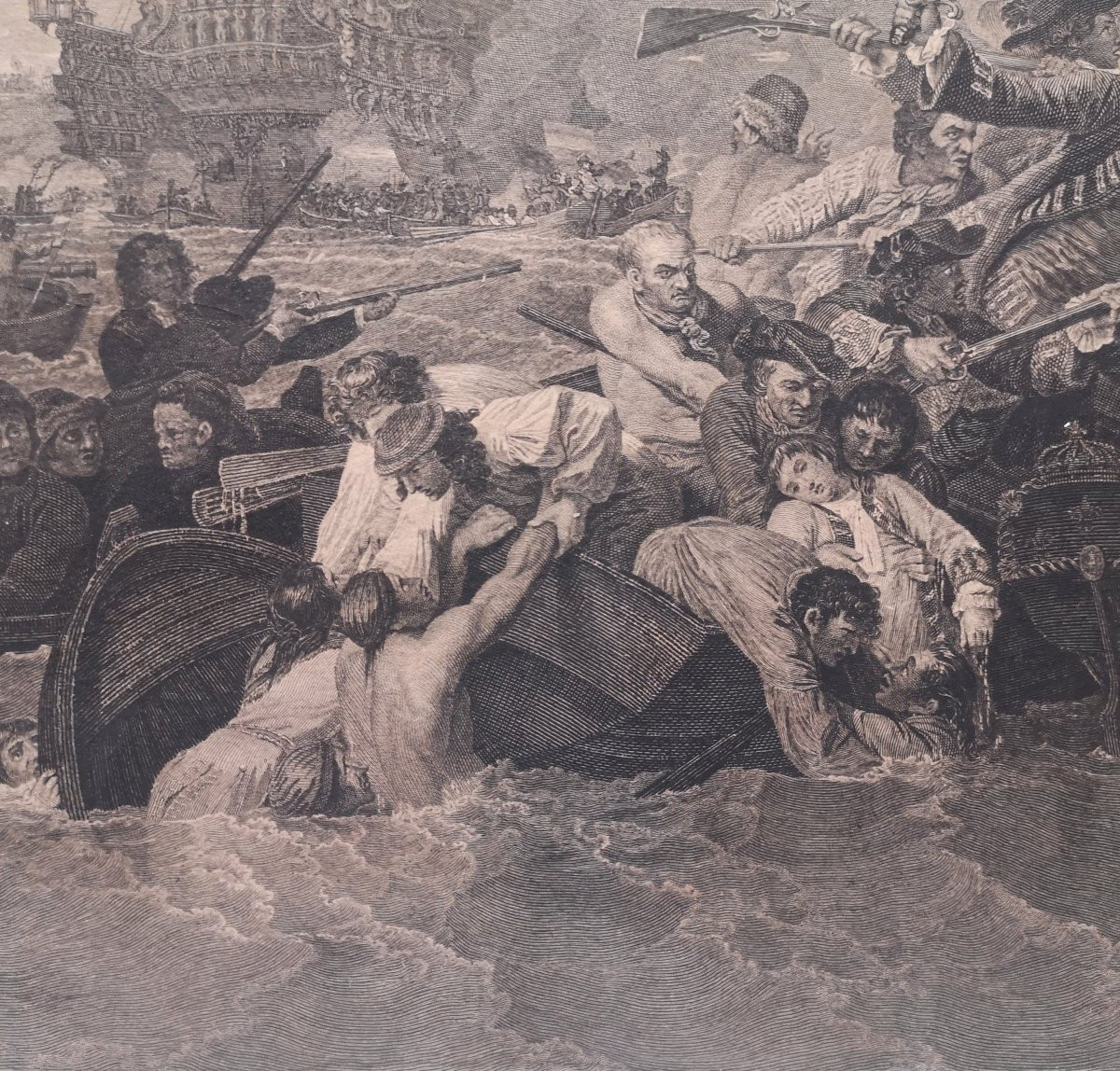 Late 18th Century Engraving The Battle At La Hogue After Benjamin West Engraved Woollett 1788-photo-5